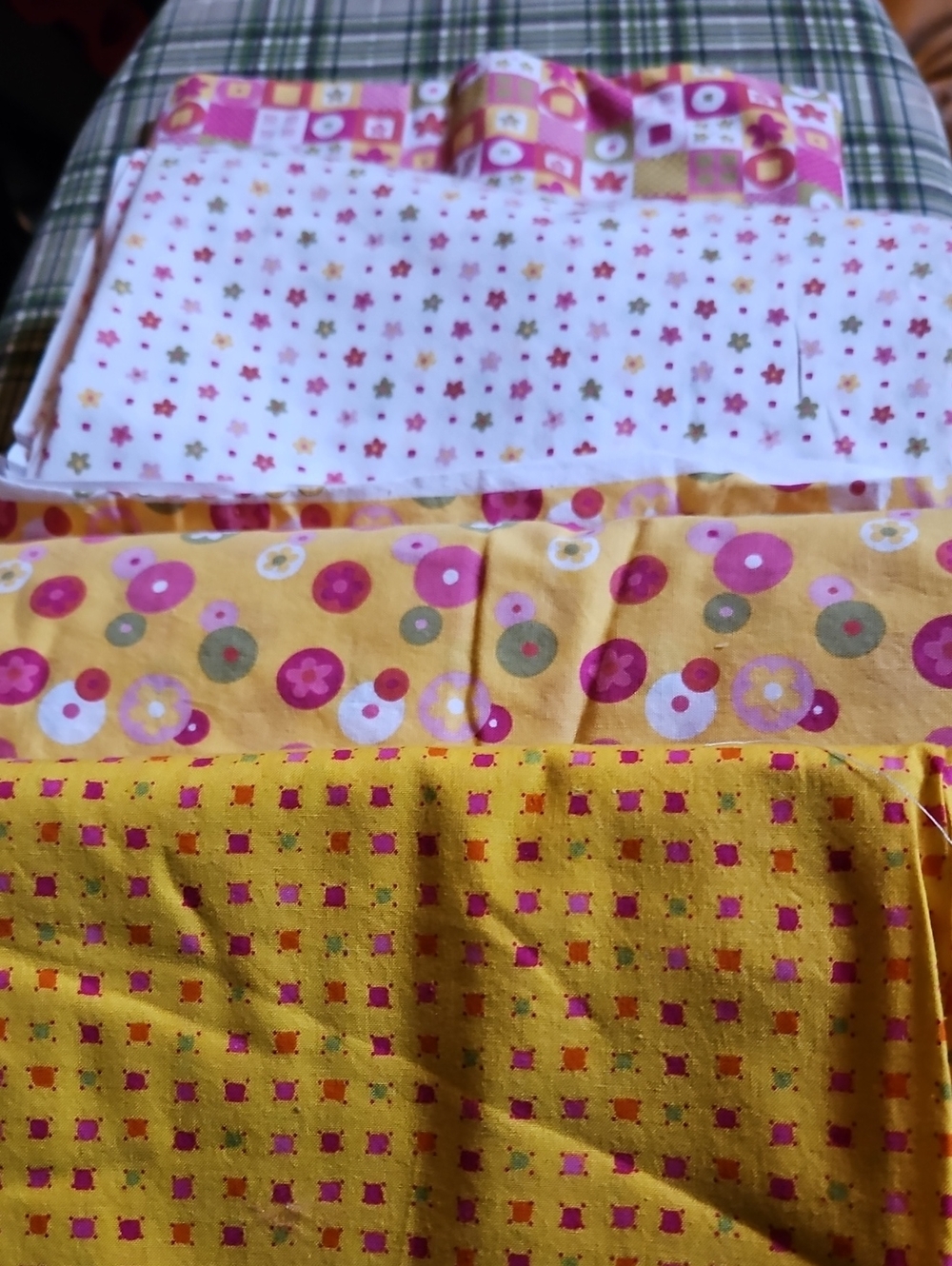 Yellow And Pink Floral & Dot Cotton Fabric Bundle